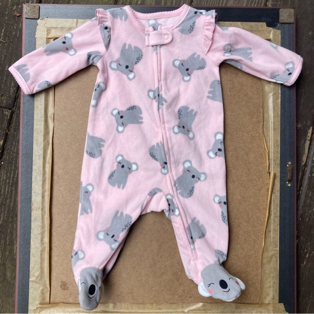 Just for You by Carter’s pink koala bear one piece sleeper, size 3 months